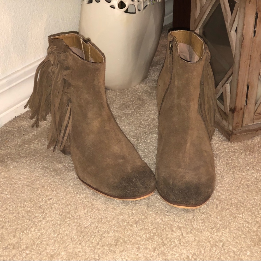 Wedge booties with side tassels